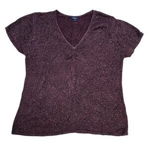 Reitmans Short Sleeve V-Neck Knit Glitter Top